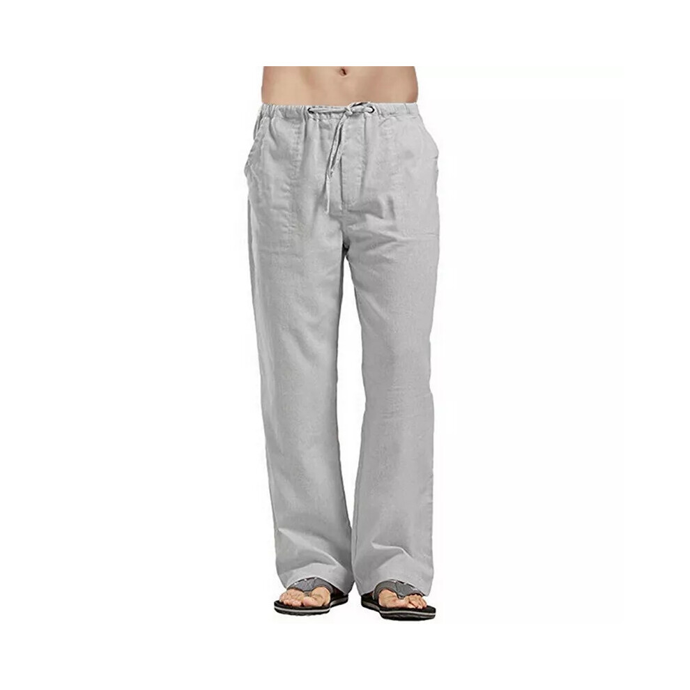 (Gray, 5XL) UK Mens Baggy Linen Pants Summer Casual Loose Soft Elastic Waist Cotton Trousers
