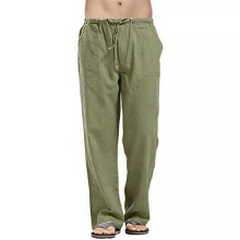 (Green, 3XL) UK Mens Baggy Linen Pants Summer Casual Loose Soft Elastic Waist Cotton Trousers