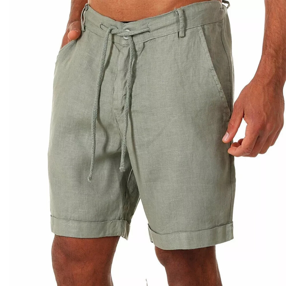 (Green, 3XL) Mens Summer Beach Cotton Linen  Loose Drawstring Waist Shorts Short Pants UK-image-OPC-PDYKP7R-NEW