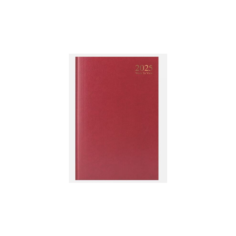 2025 Red A4 Week To View Hardback Casebound Personal Desk Diary