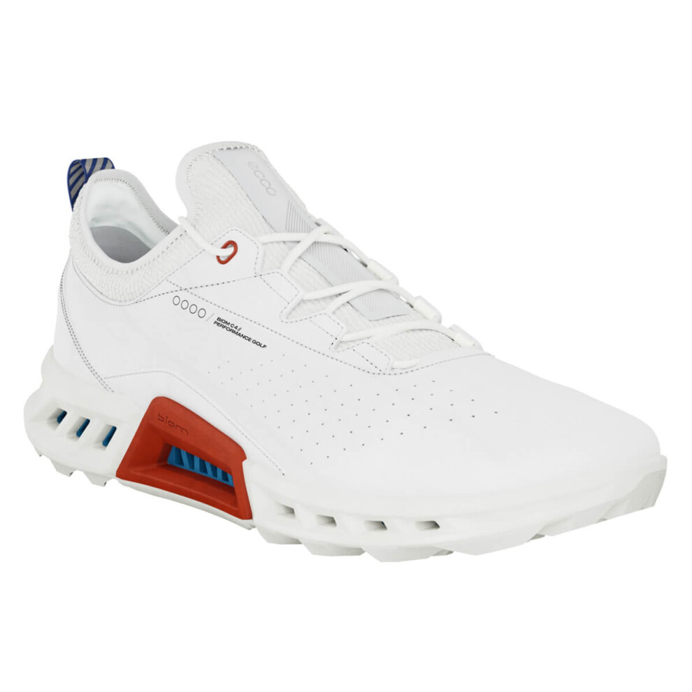 (UK 10, White/Mazarine Blue) Ecco Mens 2024 Biom C4 Waterproof Breathable Leather Spikeless Golf Shoes