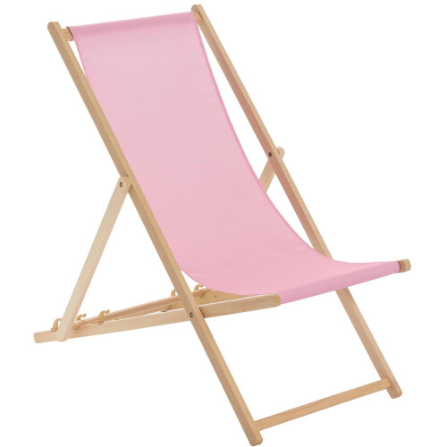 Sun Lounger Foldable Model Wooden Design Deck Chair Light Pink