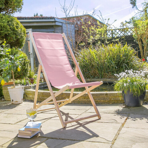 Sun Lounger Foldable Model Wooden Design Deck Chair Light Pink 2
