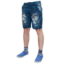(Green - Jungle, 32) Mens Printed Hawaiian Twill Summer Bermuda Shorts