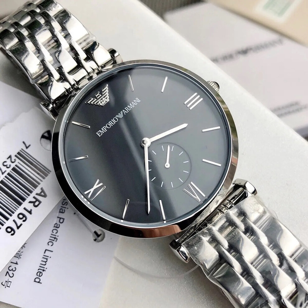 Emporio Armani AR1676 Men's Silver Stainless Steel Black Dial Watch