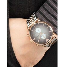 Emporio Armani AR1721 Gianni Chronograph Two-Tone Men's Watch - Gray Dial, Pink Accents