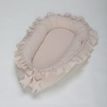 (Beige) Baby Newborn Pod Nest Ruffle Cocoon Bed Cushion Cotton Lace Sleep Solid Color