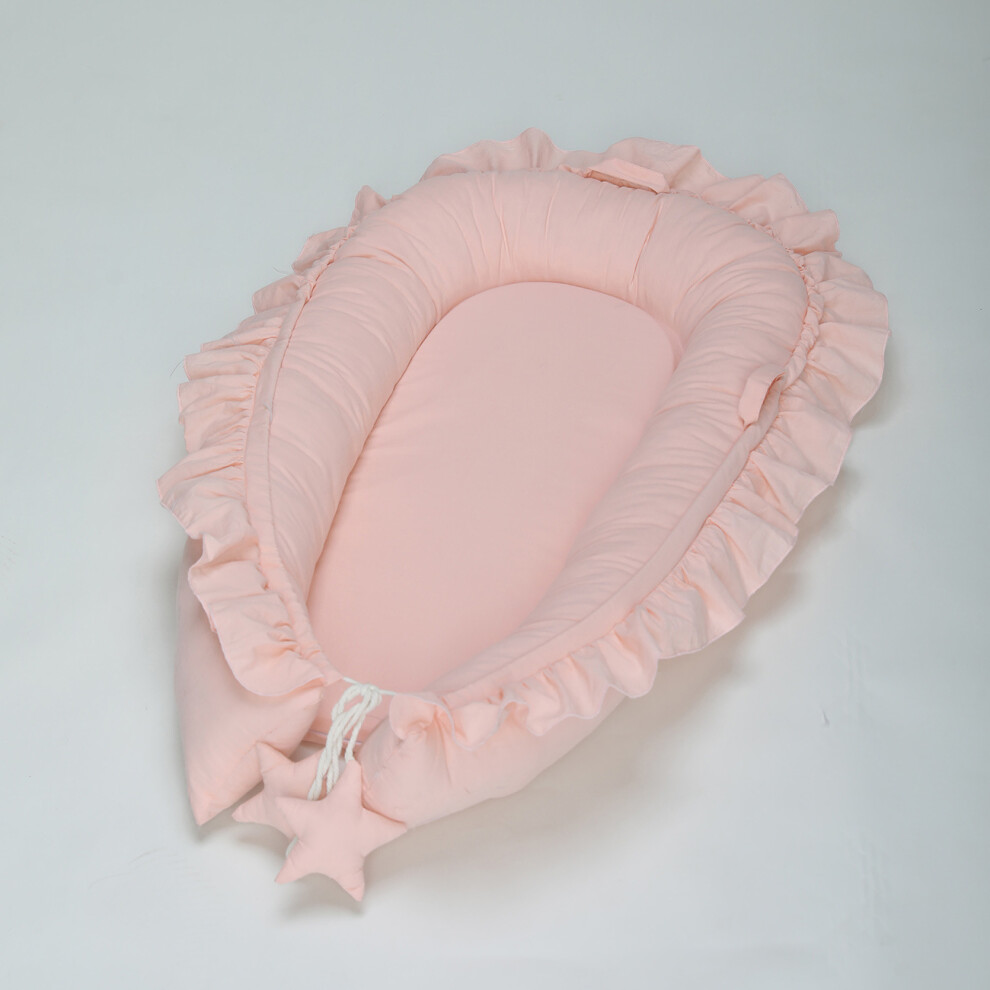 (Pink) Baby Newborn Pod Nest Ruffle Cocoon Bed Cushion Cotton Lace Sleep Solid Color