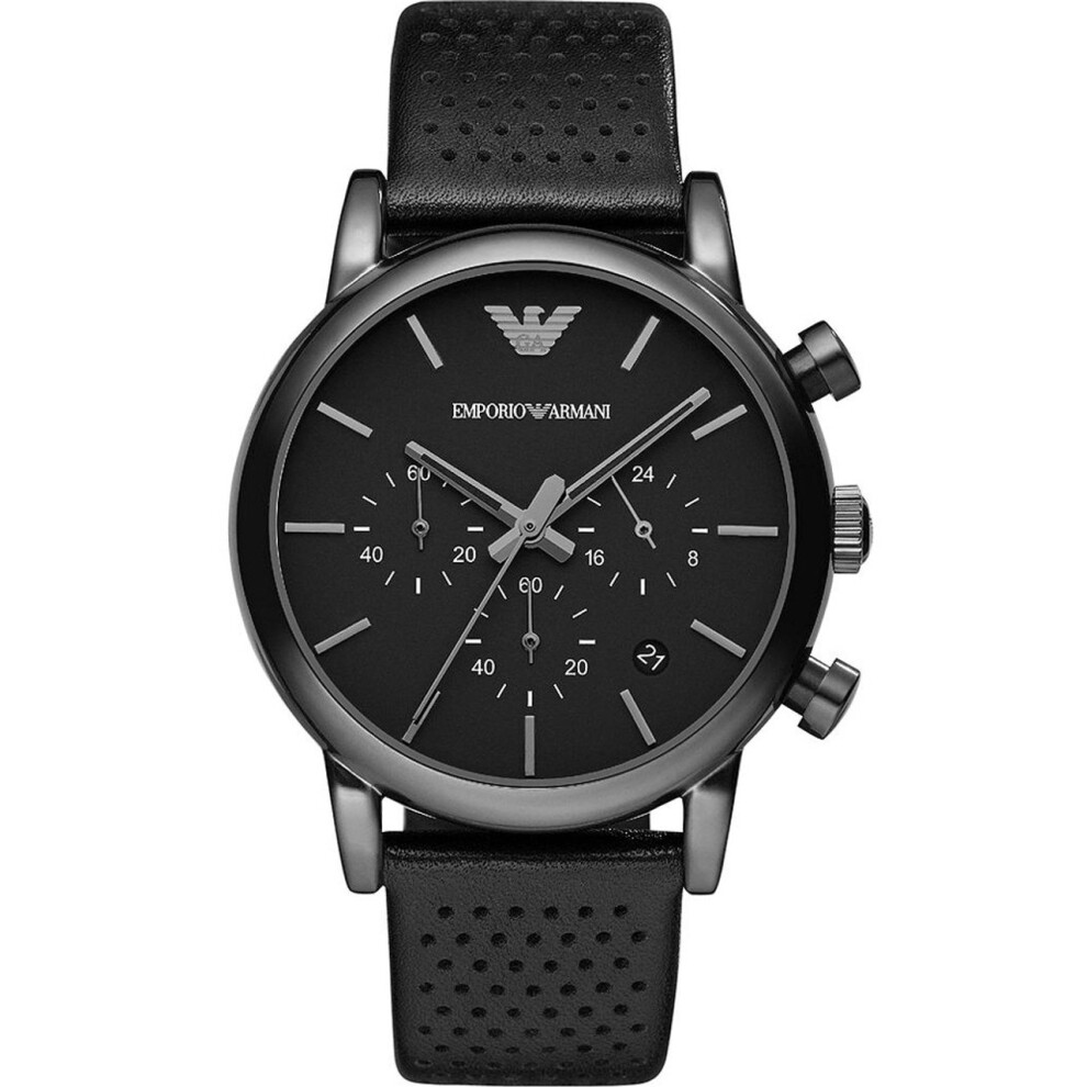Armani Classic Men's Chronograph Black Case Leather Strap Watch AR1737