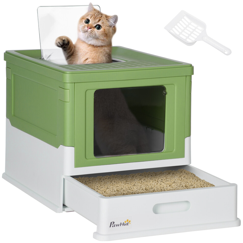 Hooded Cat Litter Box Litter Tray Pet Toilet w/ Scoop, Front Entry