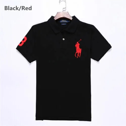 (Black &Red, XL) Men's Custom  Shirt Cotton Short Sleeve Large Pony