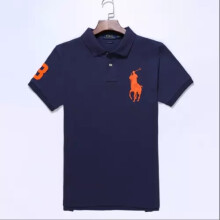 (Navy &orange, 2XL) Men's Custom Shirt Cotton Short Sleeve Large Pony