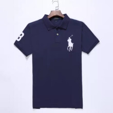 (Navy & white, S) Men's Custom Shirt Cotton Short Sleeve Large Pony