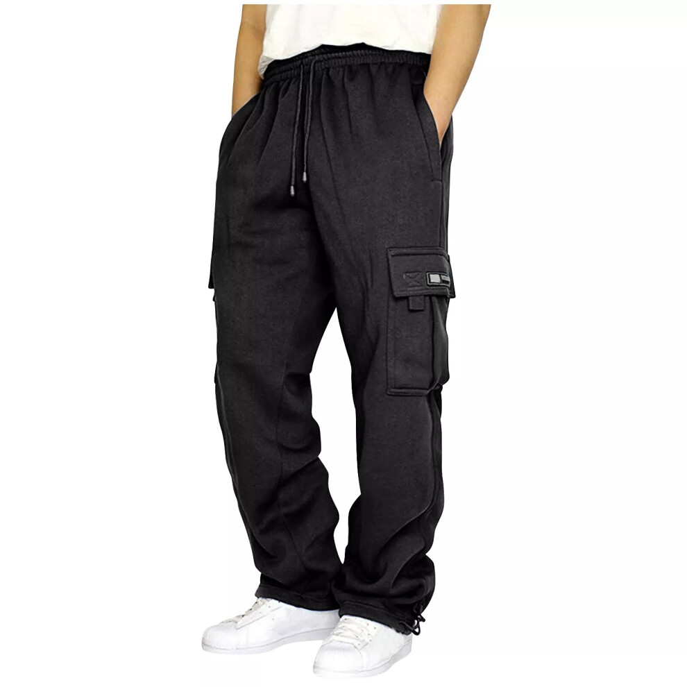 (Black, 2XL) Mens Joggers Pants Tracksuit Bottoms Loose Jogging Straight Sweatpants Trousers
