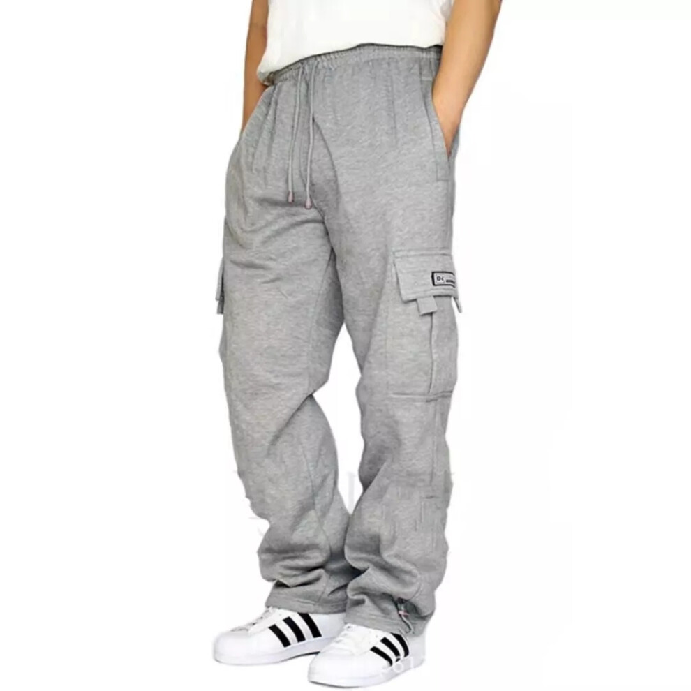 (Light grey, 3XL) Mens Joggers Pants Tracksuit Bottoms Loose Jogging Straight Sweatpants Trousers