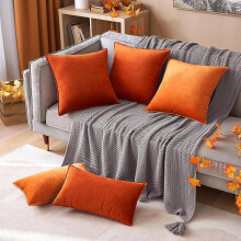 (Orange Red, 20 x 20 in) 2X Velvet Plush Plain Cushion Cover Pillow Cases Sofa Decor 12-16-18-20-24