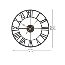 (Black&Bronze-40cm) Roman Numerals Wall Clock Metal Large Wall Clocks
