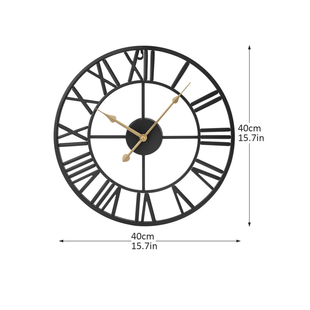 (Black&Bronze-40cm) Roman Numerals Wall Clock Metal Large Wall Clocks