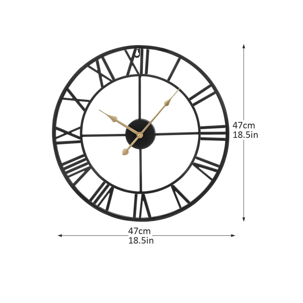 (Black&Bronze-47Cm) Roman Numerals Wall Clock Metal Large Wall Clocks Black