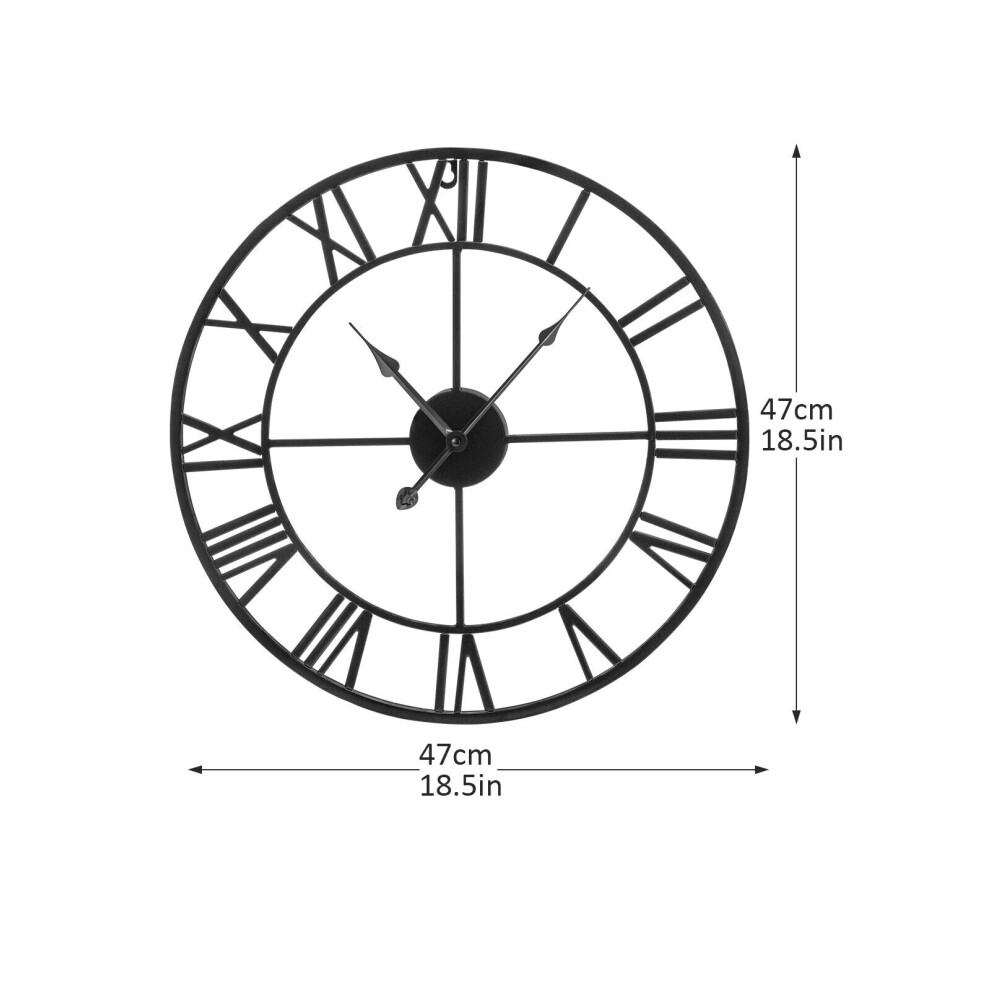 (-47Cm) Roman Numerals Wall Clock Metal Large Wall Clocks Black