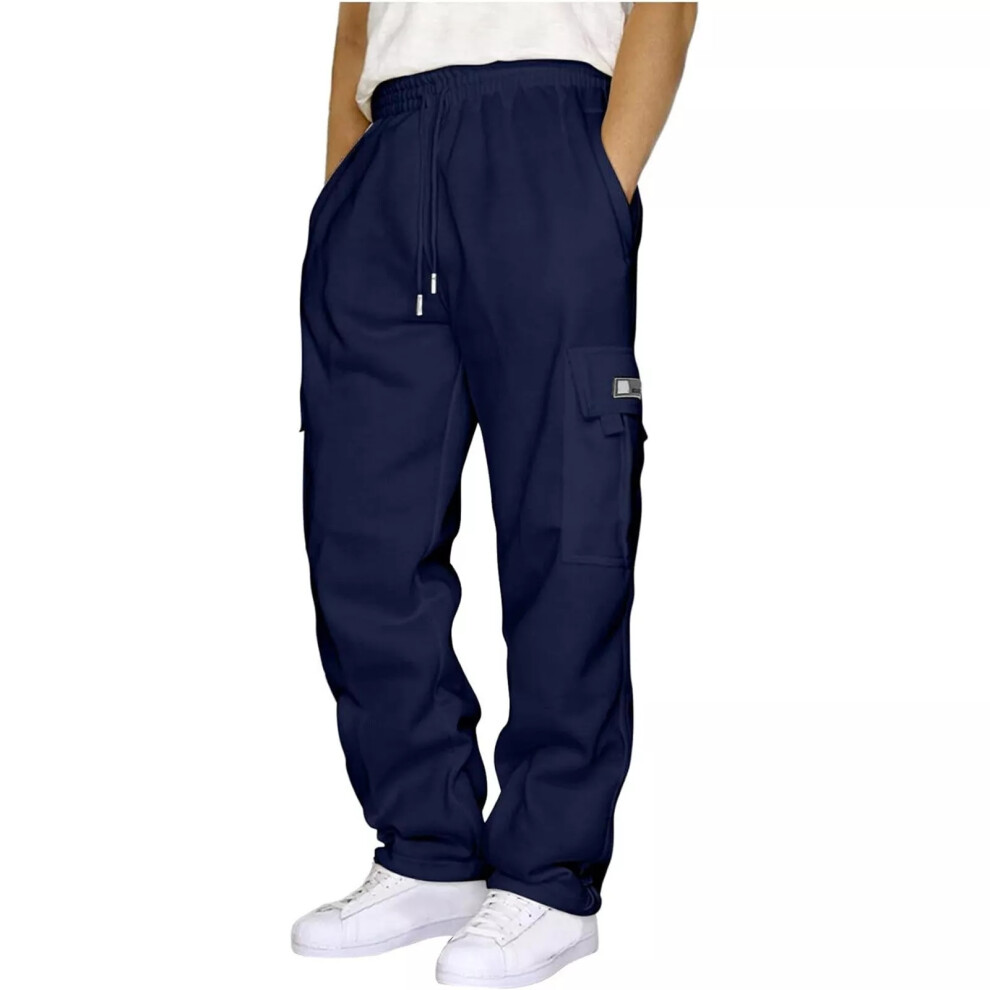 (Navy Blue, 3XL) Mens Joggers Pants Tracksuit Bottoms Loose Jogging Straight Sweatpants Trousers