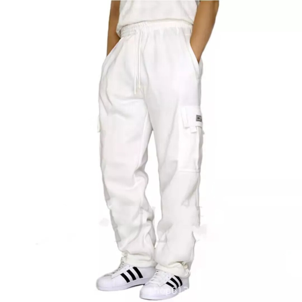 (White, 5XL) Mens Joggers Pants Tracksuit Bottoms Loose Jogging Straight Sweatpants Trousers