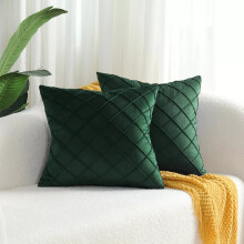 (Dark Green, 22 x 22 in) 2X NEW Velvet Checked Solid Cushion Cover Tartan Pillow Case 16" 18" 20" 22" 24"