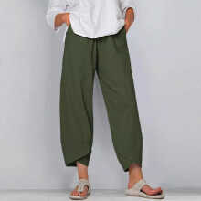 (Green, M=UK 8) Ladies Summer Cotton Linen Baggy Trousers Plus Size Womens Casual Harem Pants