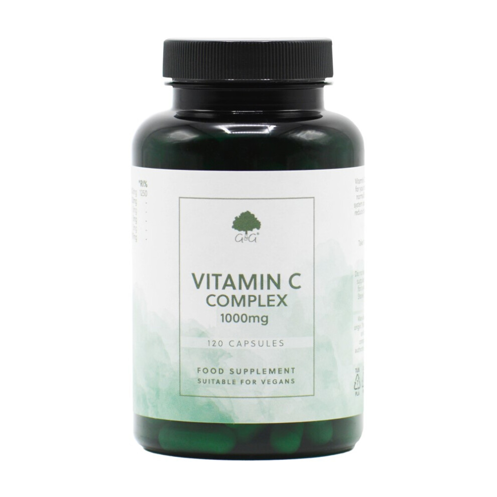 G&G Vitamins Vitamin C Complex 1000mg 120 Capsules | Food Supplement | Rosehip & Acerola | High Strength | Support Bones, Gums, Skin & Teeth