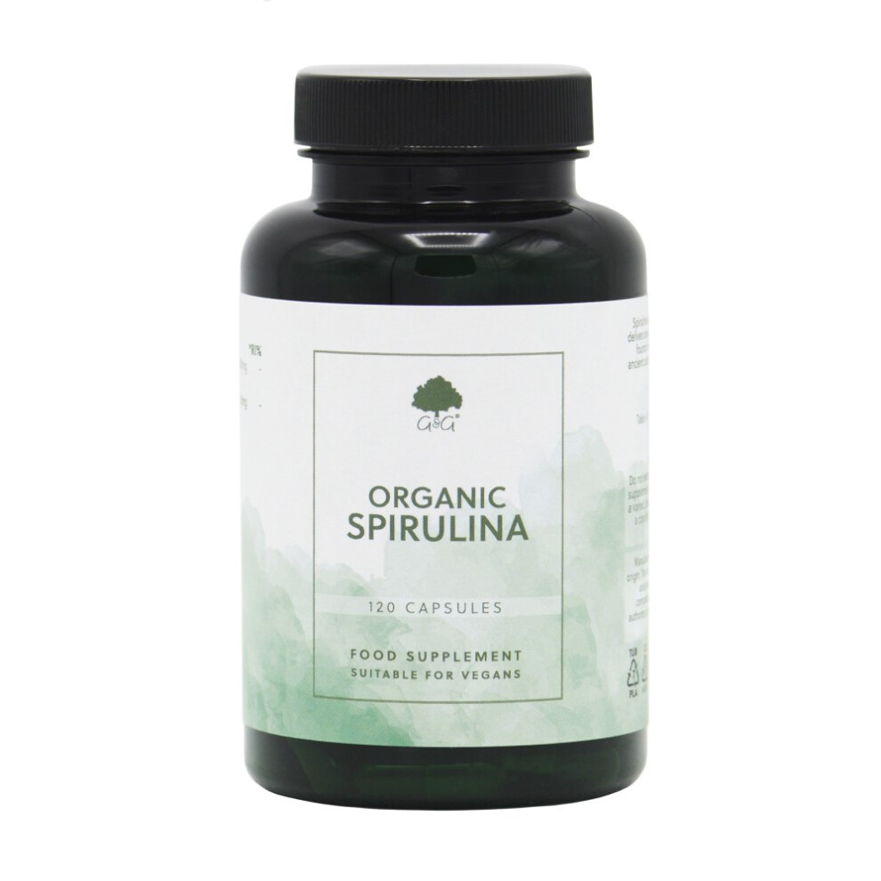 G&G Vitamins Organic Spirulina 500mg 120 Vegan Capsules | Organically Grown in The Mongolian Plateau | Herbal Food Supplement