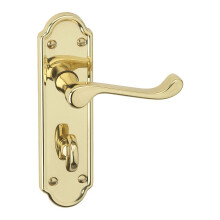 (Polished Brass Bathroom ) Metal Lever Latch Door Handles Set Round Rose