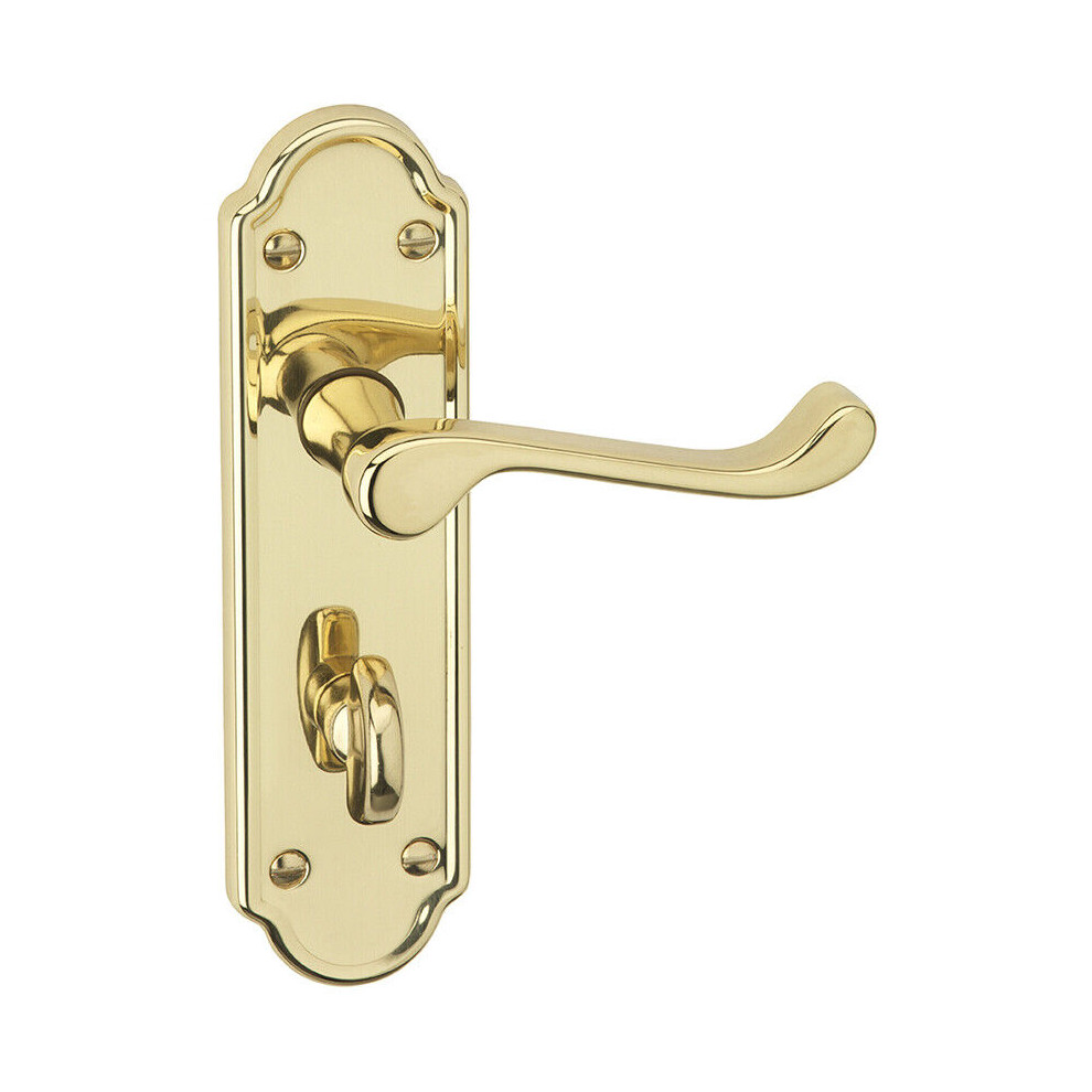 (Polished Brass Bathroom ) Metal Lever Latch Door Handles Set Round Rose