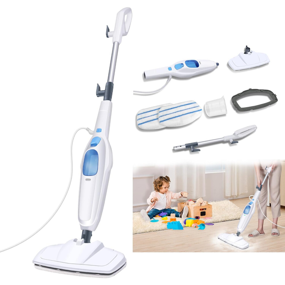 1500W Steam Mop Floor Cleaner Steam Cleaner Handheld Steam Carpet Cleaner Floor Steamer Mop for Wood, Tile, Laminate, Rugs, Kills 99.9% of Bacteria