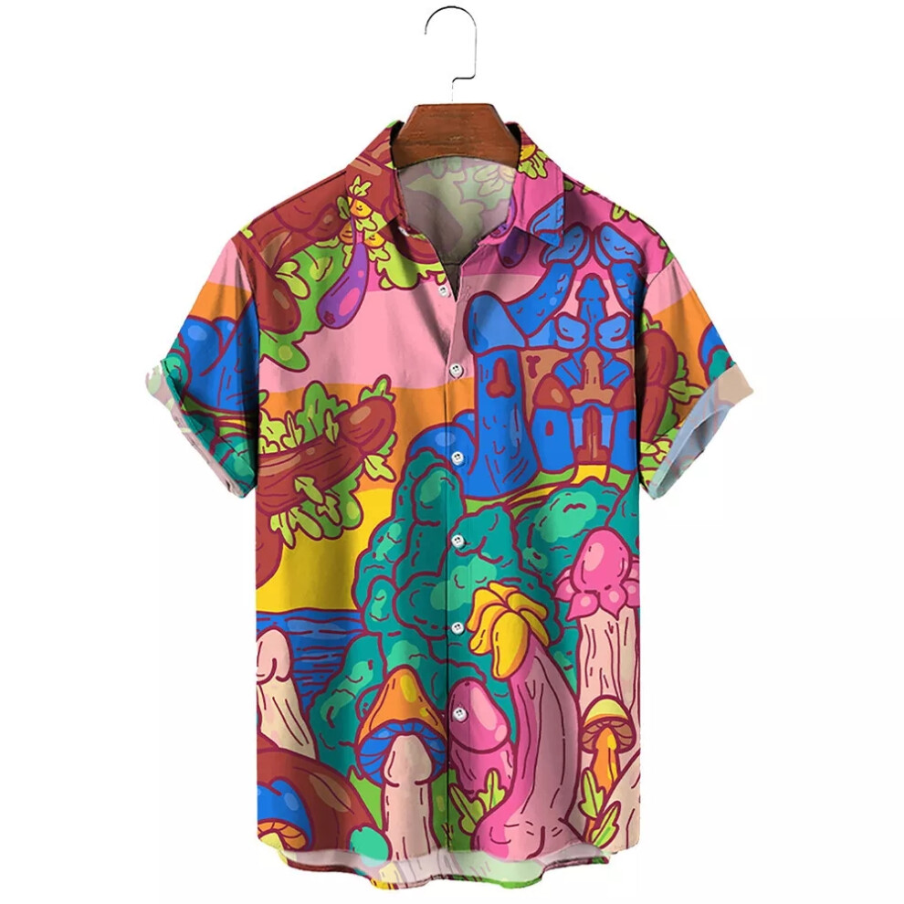 (B, XL) Mens Funny Penis Printed Shirts Casual Hawaiian Buttons Down Short Sleeve Tops
