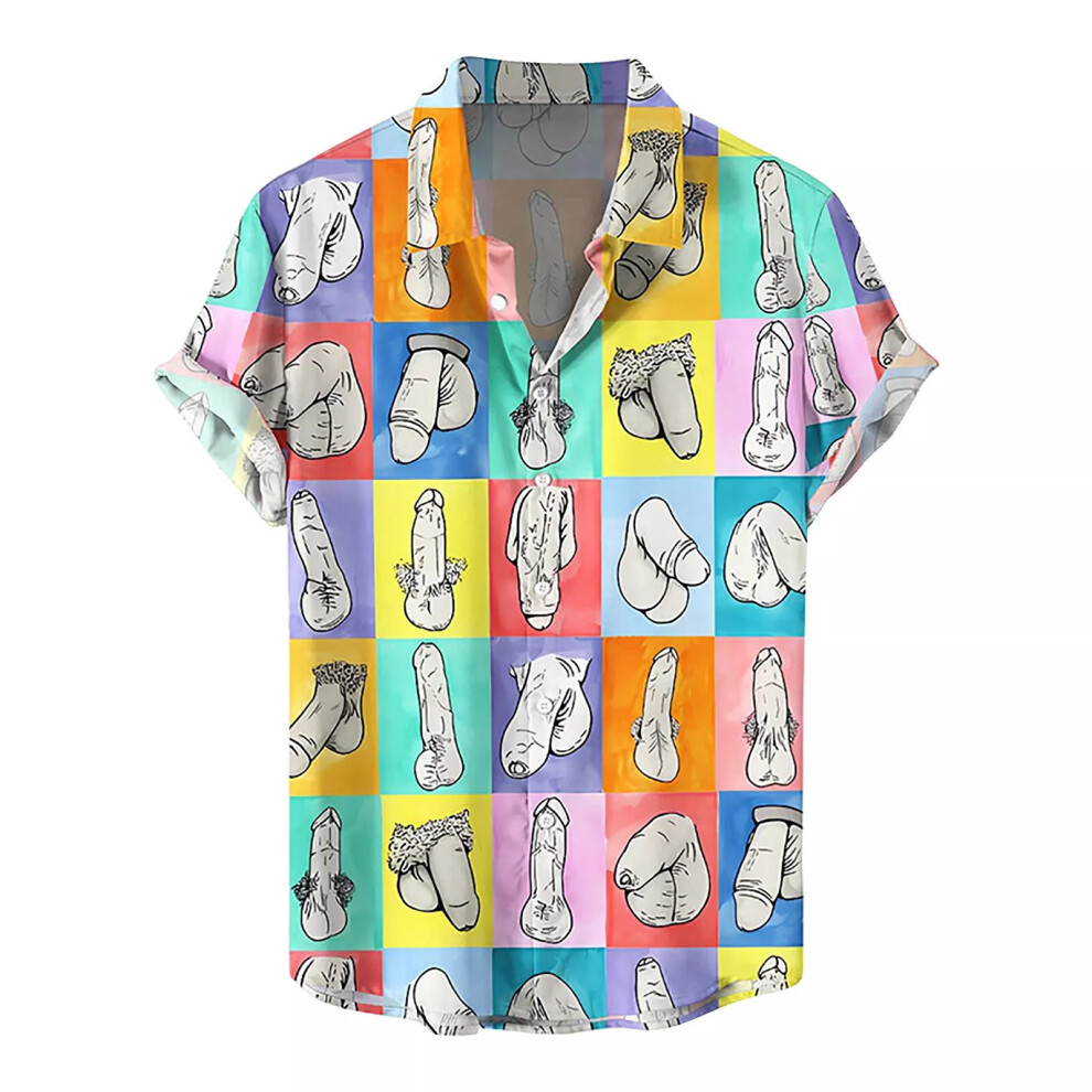 (A, M) Mens Funny Penis Printed Shirts Casual Hawaiian Buttons Down Short Sleeve Tops