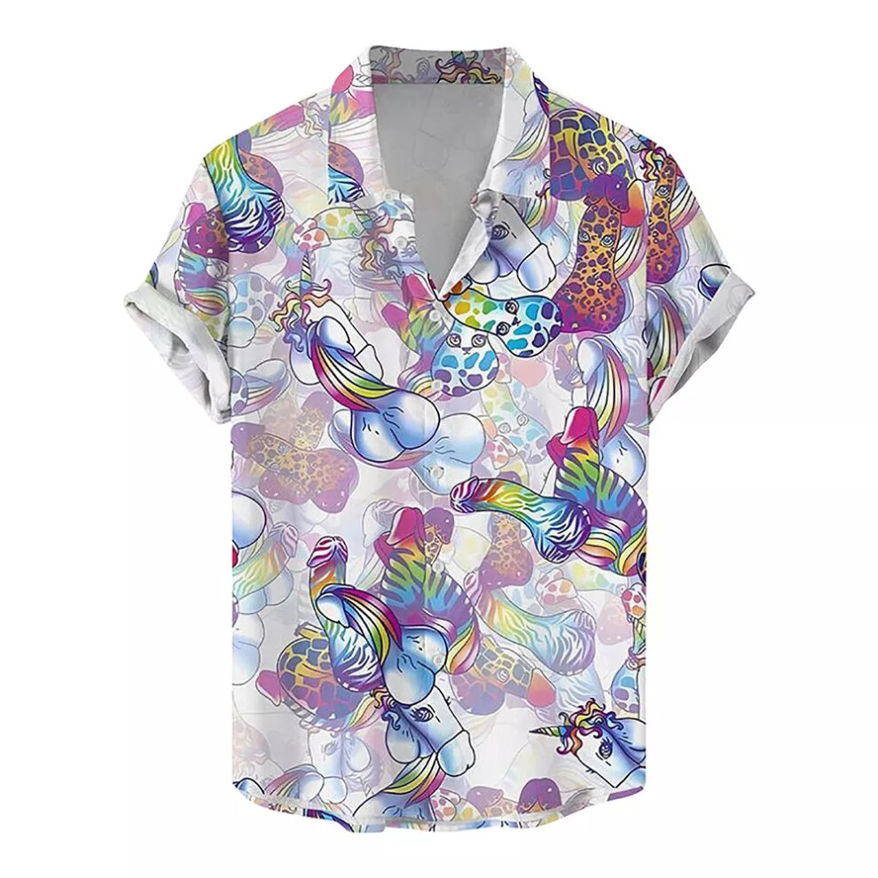 (D, 2XL) Mens Funny Penis Printed Shirts Casual Hawaiian Buttons Down Short Sleeve Tops