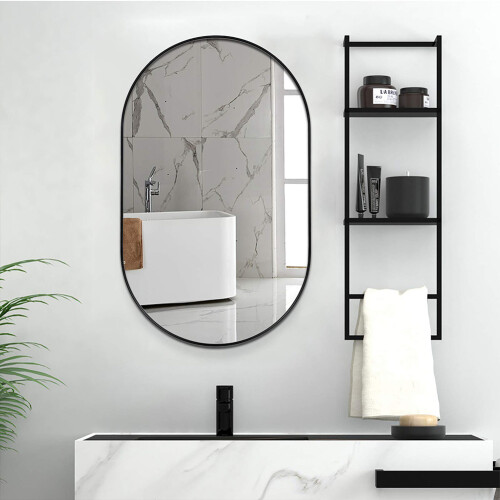 Living And Home Modern Oval Metal Wall Mirror Black