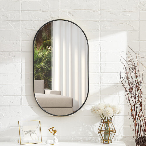 Living And Home Modern Oval Metal Wall Mirror Black 1