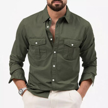 (Army Green, UK M (Tag L)) Mens Soft Cotton Tactical Long Sleeve Shirt Casual Militar Cargo Tops Shirts