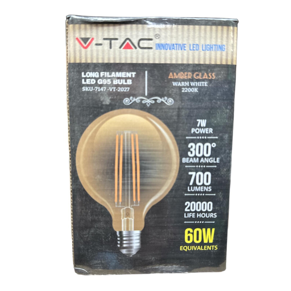 V-Tac Filament G95 7W Warm White