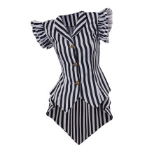 (XXXL) Women Victorian Flutter Sleeves Striped Waistcoat
