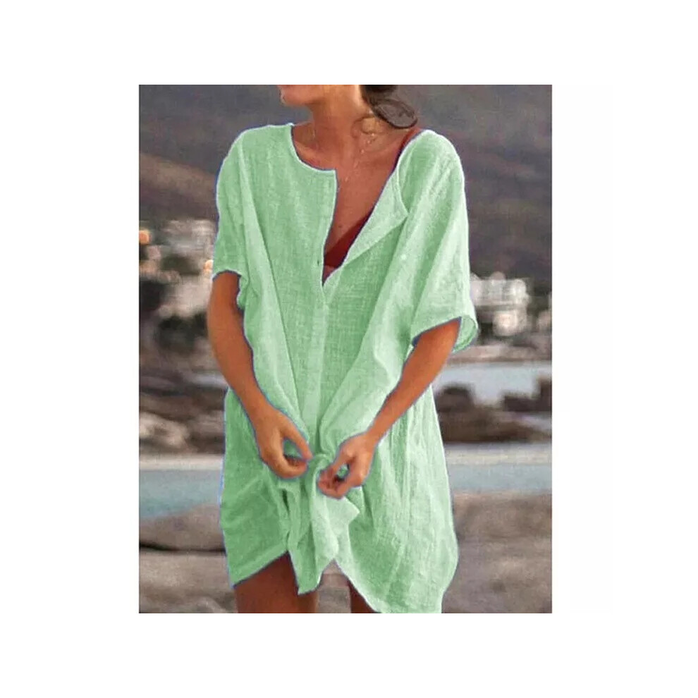 (green, L=UK12) Ladies Summer Beach Bikini Swimwear Short Dress Beachwear Short Shirt Cover Up