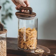 Glass Storage Jars Canister Pots Food Container with Wooden Airtight Lids