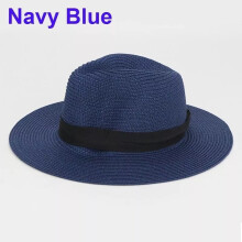 (Navy blue) Mens Ladies Panama Style Sun Hat Crushable Wide Brim Fedora Straw Summer 25Color