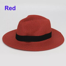 (Red) Mens Ladies Panama Style Sun Hat Crushable Wide Brim Fedora Straw Summer 25Color