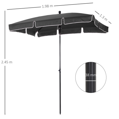 Outsunny Outsunny Aluminium Sun Umbrella Parasol Patio Rectangular 2M x 1.3M Grey 1