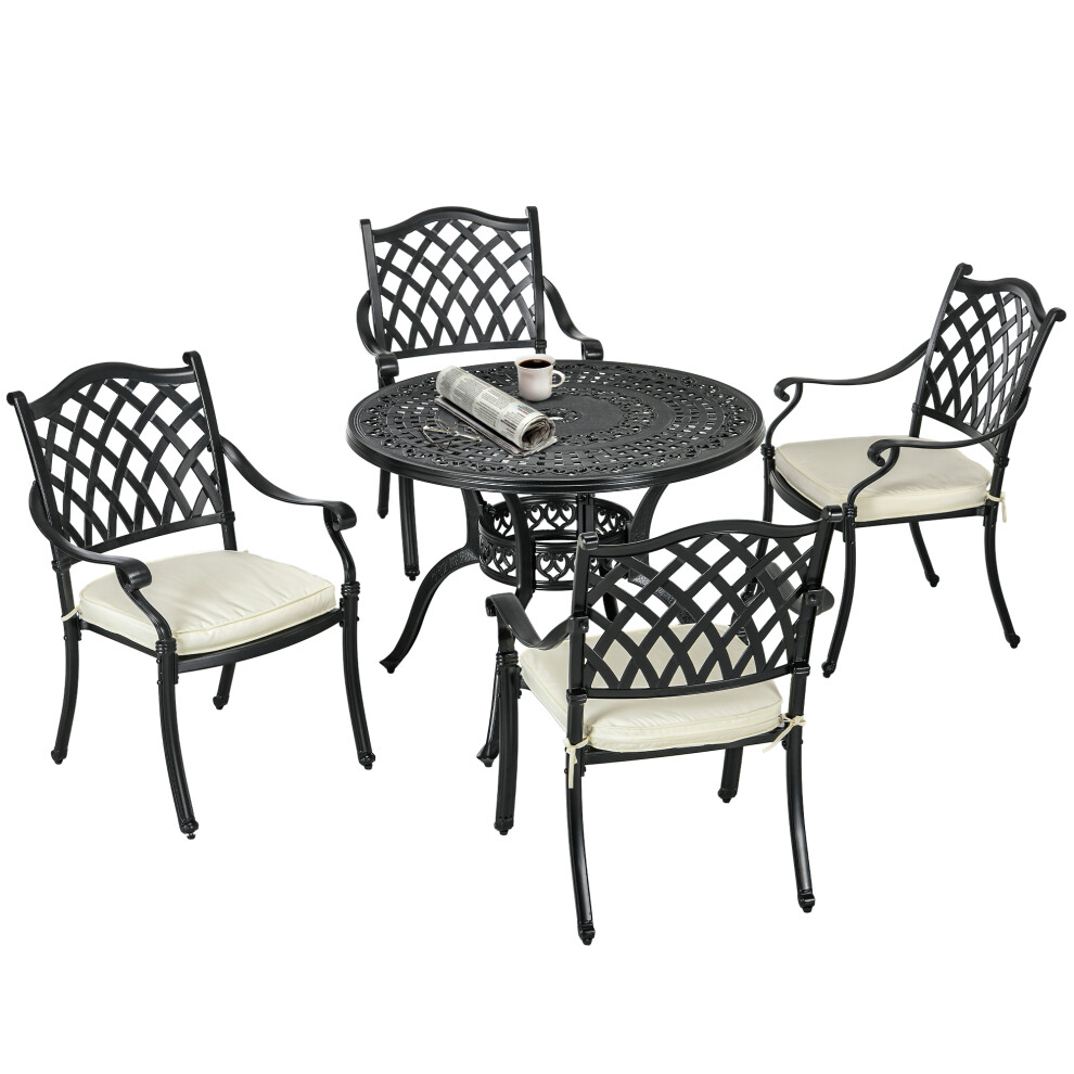 Outsunny 4 Seater Outdoor Dining Set With Cushions Parasol Hole Cast Aluminium