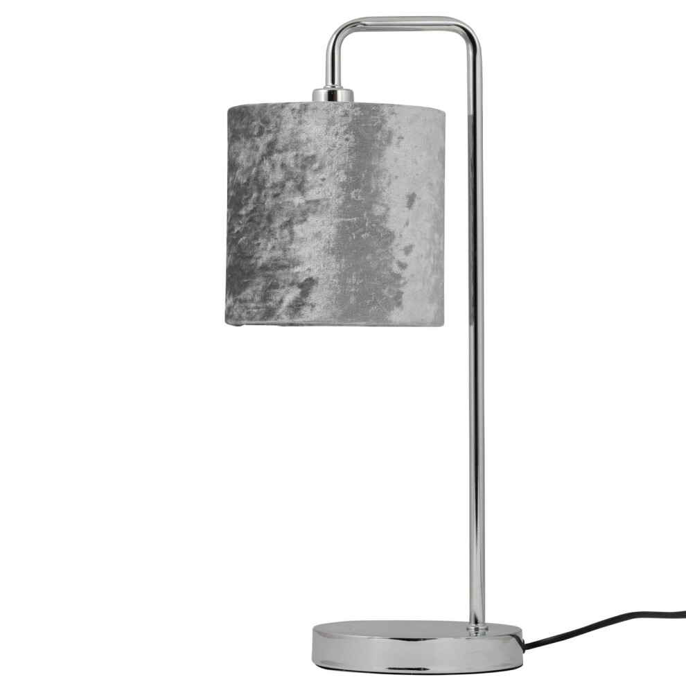 Chrome Arched Table Lamp with Grey Crushed Velvet Shade-image-OPC-PDYMJ69-NEW