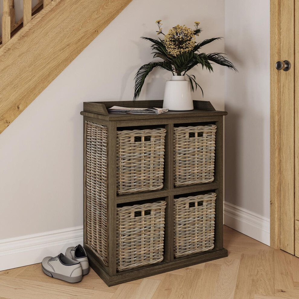4 Drawer Storage Unit Kubu Rattan Mahogany Frame Handmade Ready Assembled