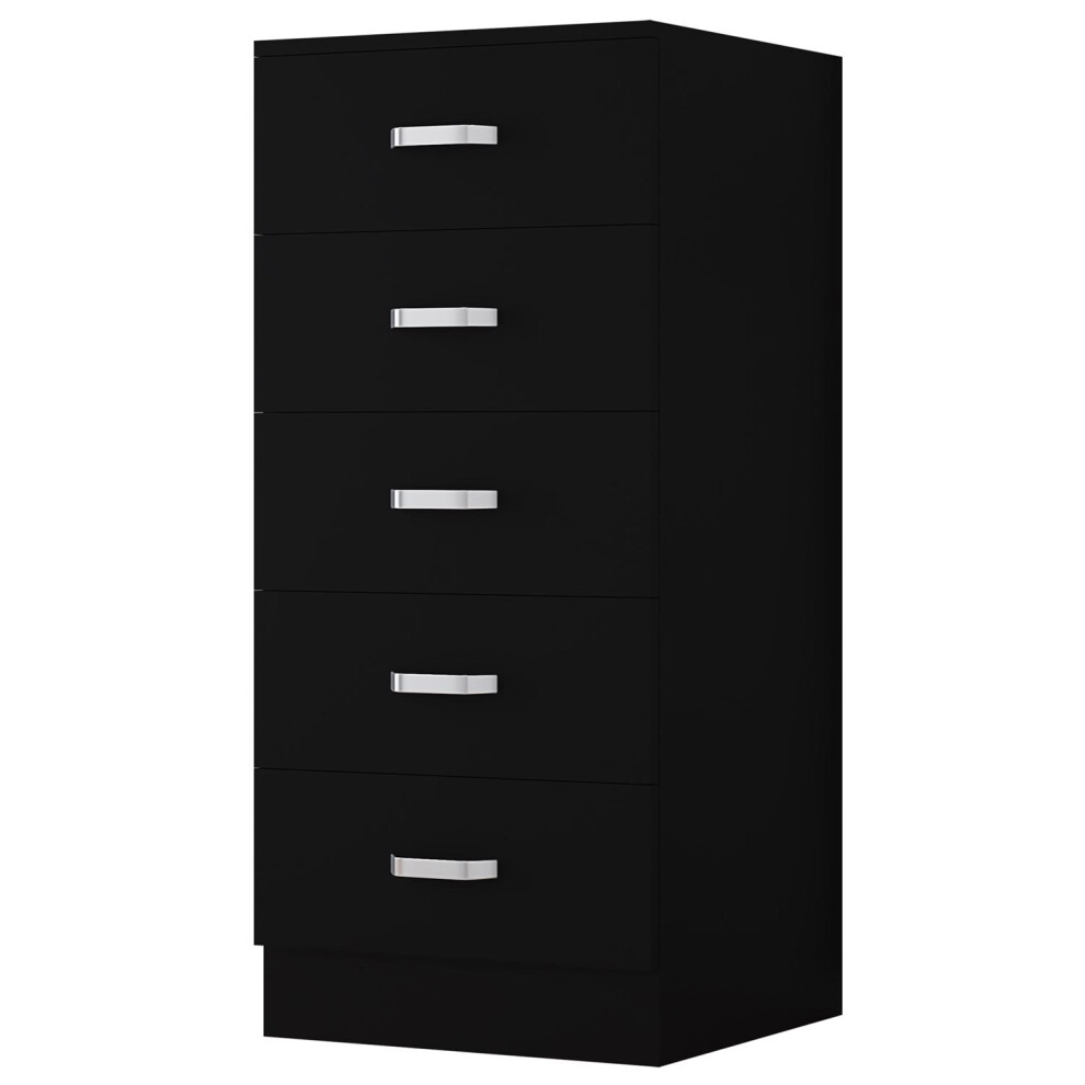 5 Drawer Tall Slim Space Saving Chest Of Drawers - Matt Black